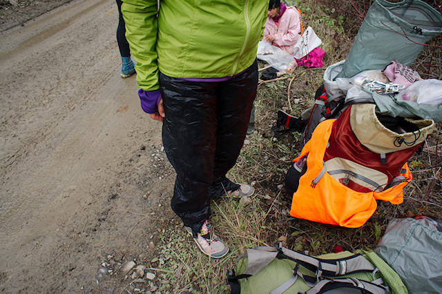 Black mont bell pants on trail