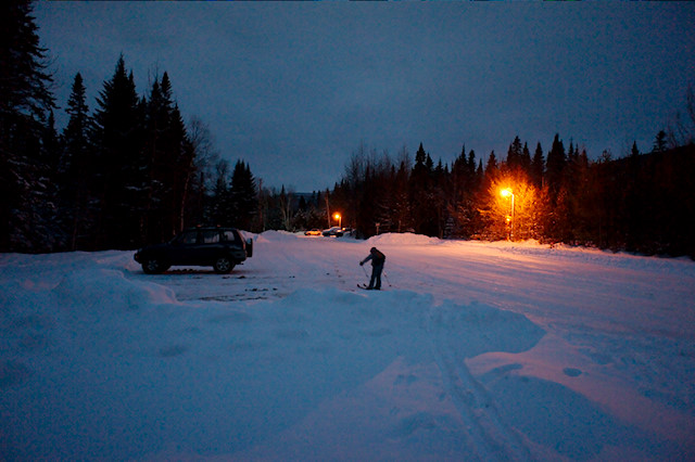 skiing into the parking lot parc de la gaspesie