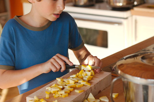 Kids help with the food prep