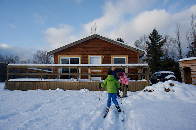 skiing at the winter chalet