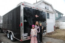 kids by moving trailer