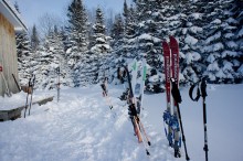 backcountry skis near hut