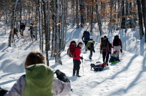 large group winter hiking